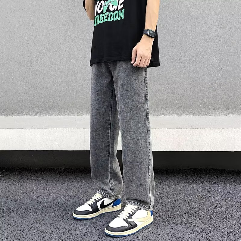 Nuevos jeans de calle alta marca de moda para hombres rectos sueltos europeos y americanos guapos pantalones largos de pierna ancha de calle fritos jeans de moda