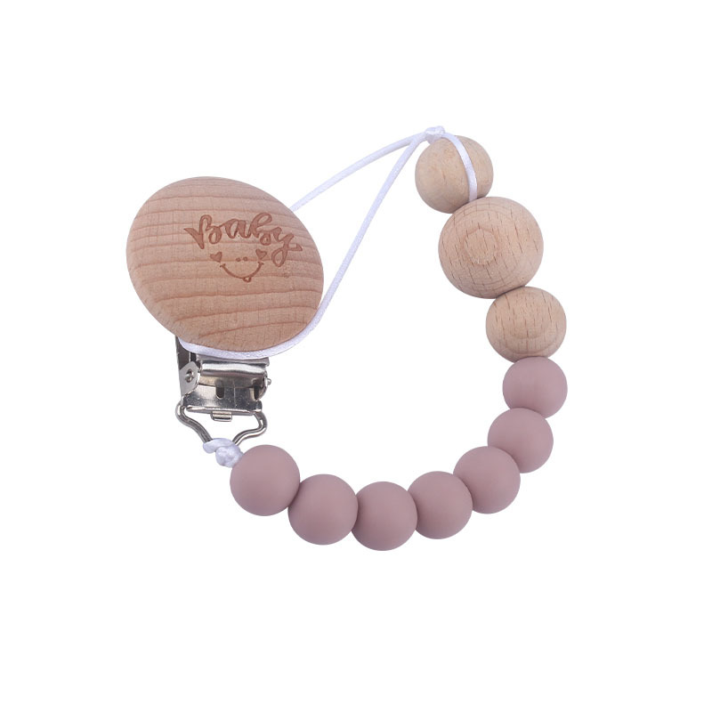 Bebé suministros de haya bebé Smiley cara forma chupete clip Beech cuentas de gel de sílice mordedor grano chupete cadena anti-pérdida