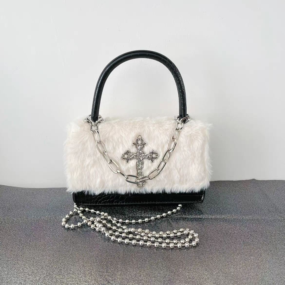 Gothic cross pluche handtas voor dames y2k schoudertas_voghion.com