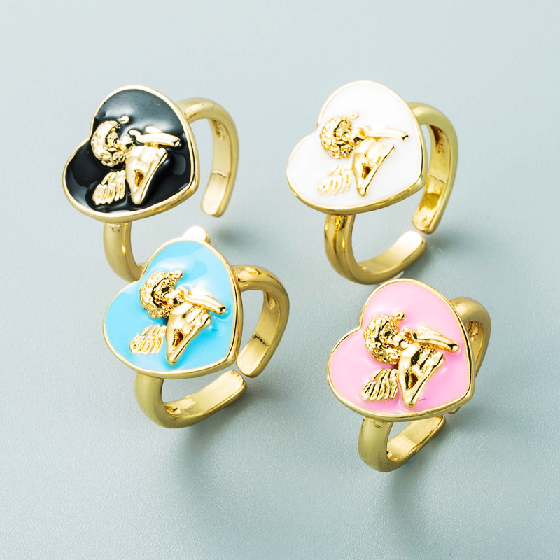 Retro Copper Gold-plated Color Heart-shaped Ring Wholesale Nihaojewelry display picture 2