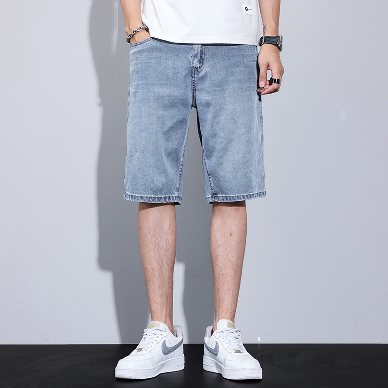 Lyocell Shorts Men's Summer New Loose Simple Anti-Wrinkle plus size Casual Tencel Denim Pants for Boys