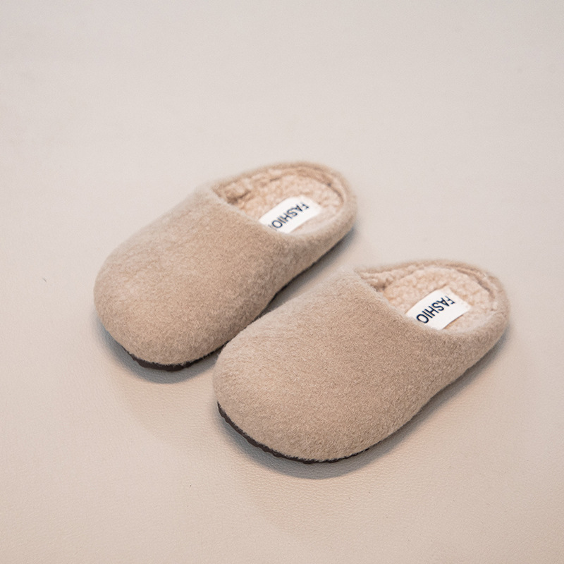 Girls' Furry Shoes, Toe-Toe Slippers, 2025 Winter Kidsren's Birkenstock Soft-Soled Two-Cotton Slippers Fleece-Lined Warm Half-Pack Cotton Shoes