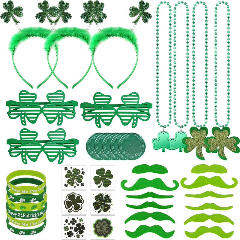 St Patrick's Day party gift suit Irish Party suit Clover headband necklace tattoo stickers St Patrick's Day party gift suit Irish Party suit Clover headband necklace tattoo stickers