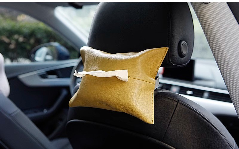 Leather Tissue Box Leather Tissue Storage Car Tissue Box Creative Seat Strap Car Hanging Tissue Paper