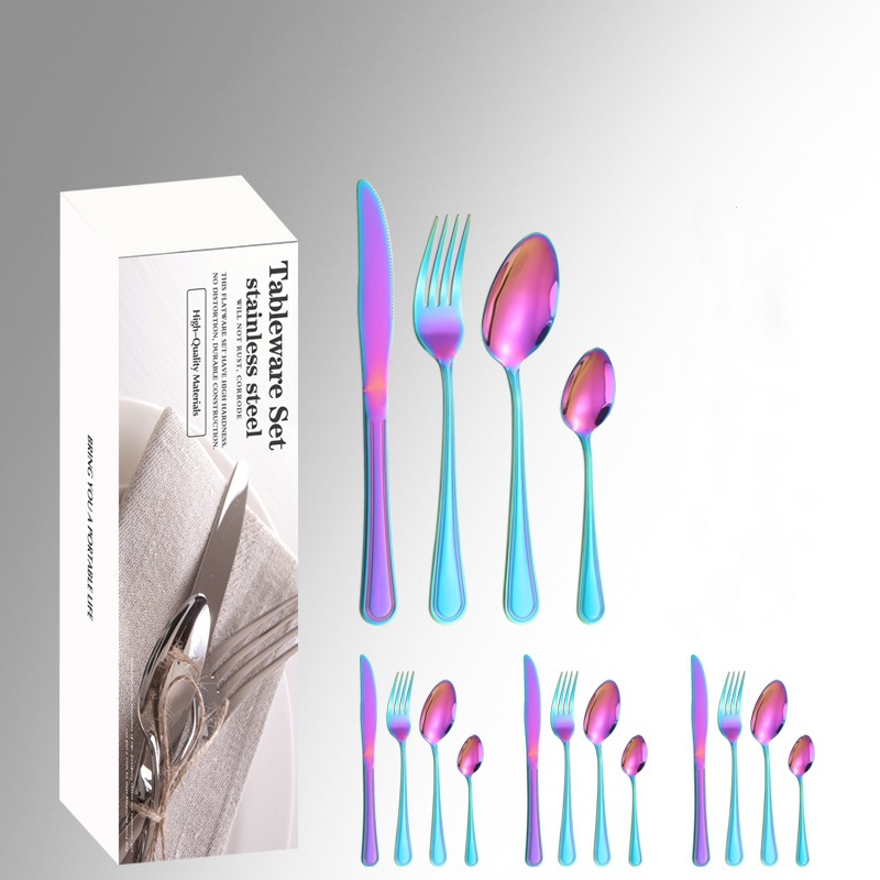 Cuchillo y tenedor de acero inoxidable, cuchillo y tenedor de comercio electrónico transfronterizo, set de 24 piezas, set de doble línea de cubiertos de comida occidental, set de caja de regalo