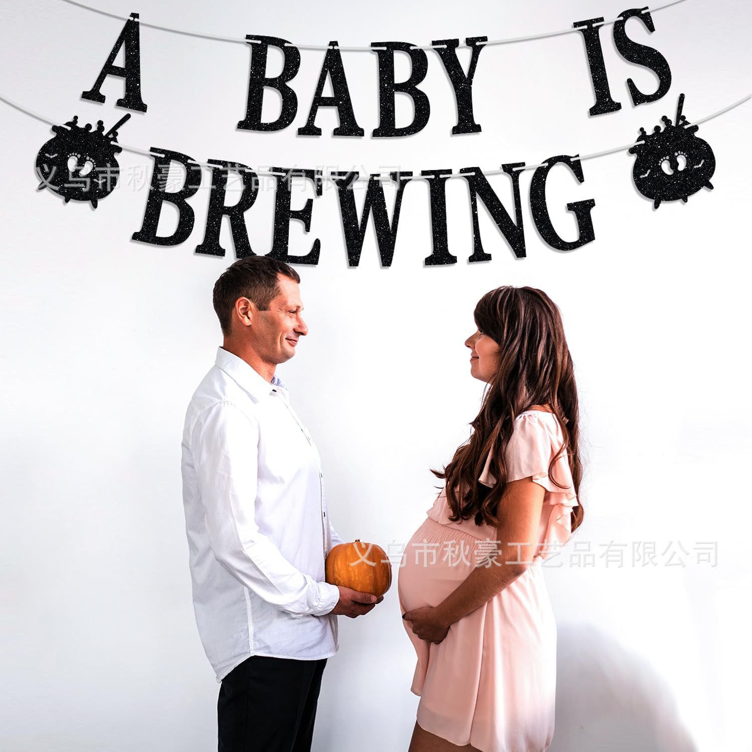 A Baby is Brewing Banner Halloween Theme Baby First Birthday Flash Negro Transfronterizo