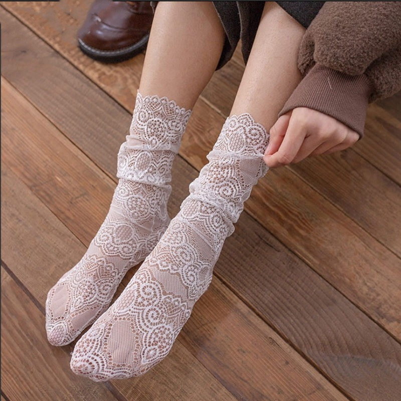 Lace Mid-calf Socks for Women Japanese Style Pile Socks Korean Style Socks for Women Trendy Mid-length Trendy Socks Lace