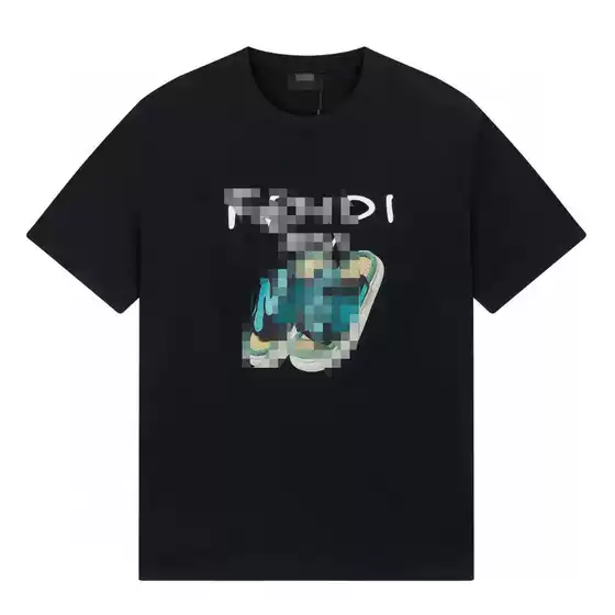 FENDI-Inspired New Arrival Printed Crew Neck Short-Sleeve T-Shirt for Women, Unisex Couple Style, Casual Tee