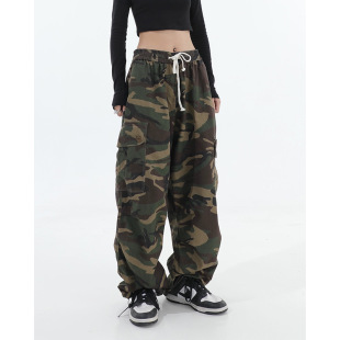 American High Street Retro Camouflage Cargo Pants Hiphop Hip-Hop Slim Pants for Men and Women Leg-Tie Casual Pants Trendy Brand