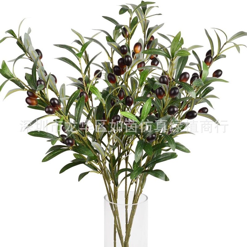 Cross-Border Artificial Olive Branches with Large Fruits, Artificial Green Plant Branches and Leaves, Home Decoration Floral Arrangements, Fake Flowers Wholesale Plants