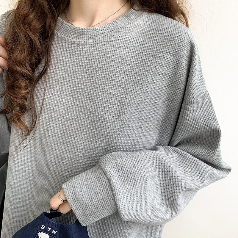 Waffle-Pattern Long-Sleeve Sports Jacket for Women, Early Autumn New High-Street Korean Style, Loose and Versatile, Slimming Loose Sweatshirt