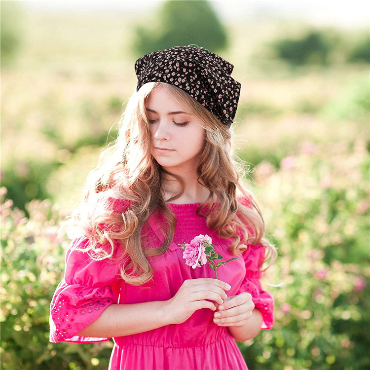 2024 foulard elastico floreale da donna foulard sottile in tessuto floreale europeo e americano accessori per capelli triangolari_voghion.com