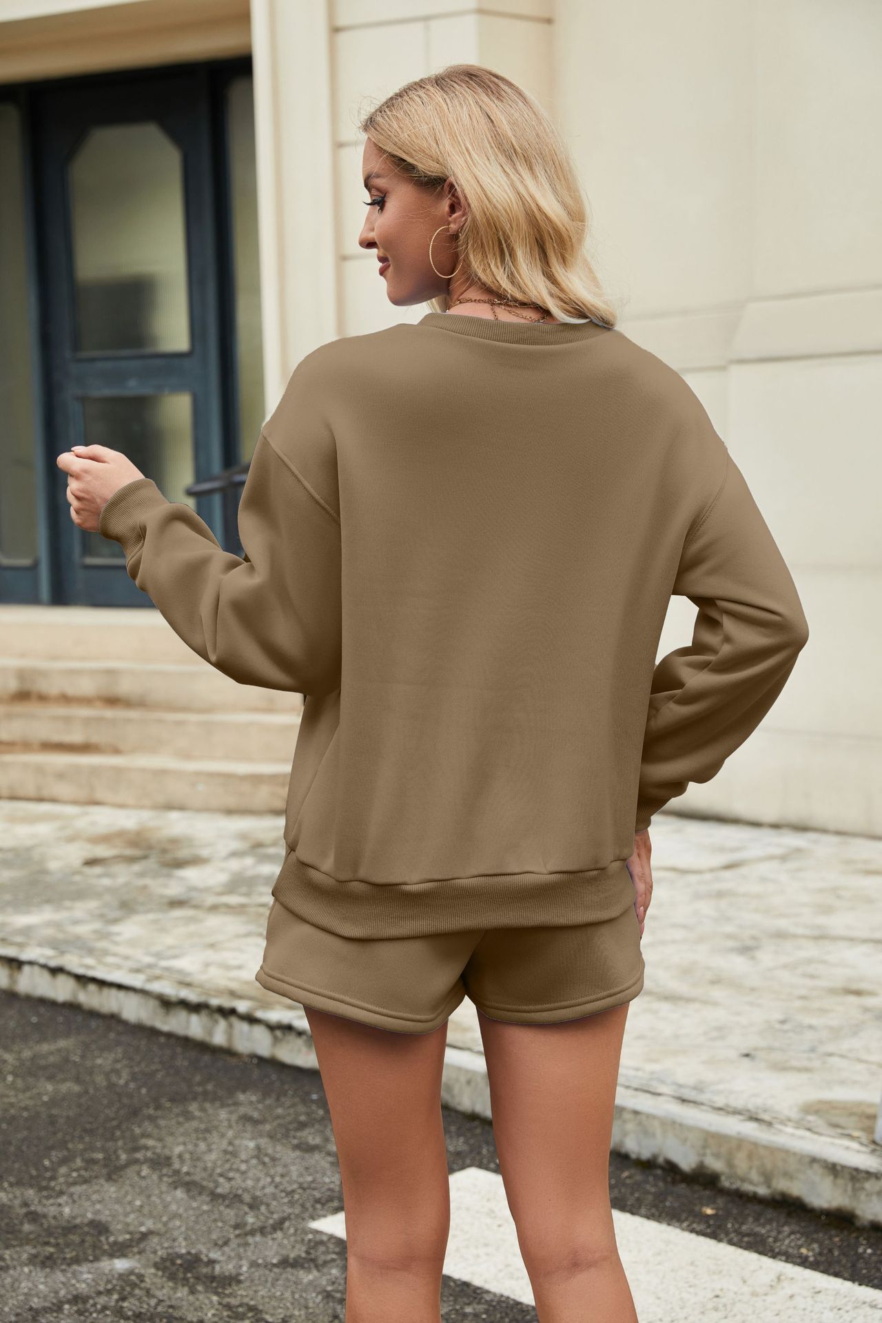 Women's Sportswear Set Solid Colour Sweatshirt And Three-quarter Pants_voghion.com