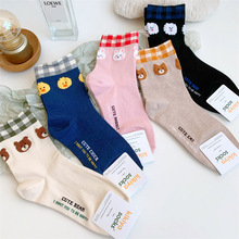 （特价袜子不包邮）韩国袜子秋冬女袜可爱小熊兔子格子中筒棉袜