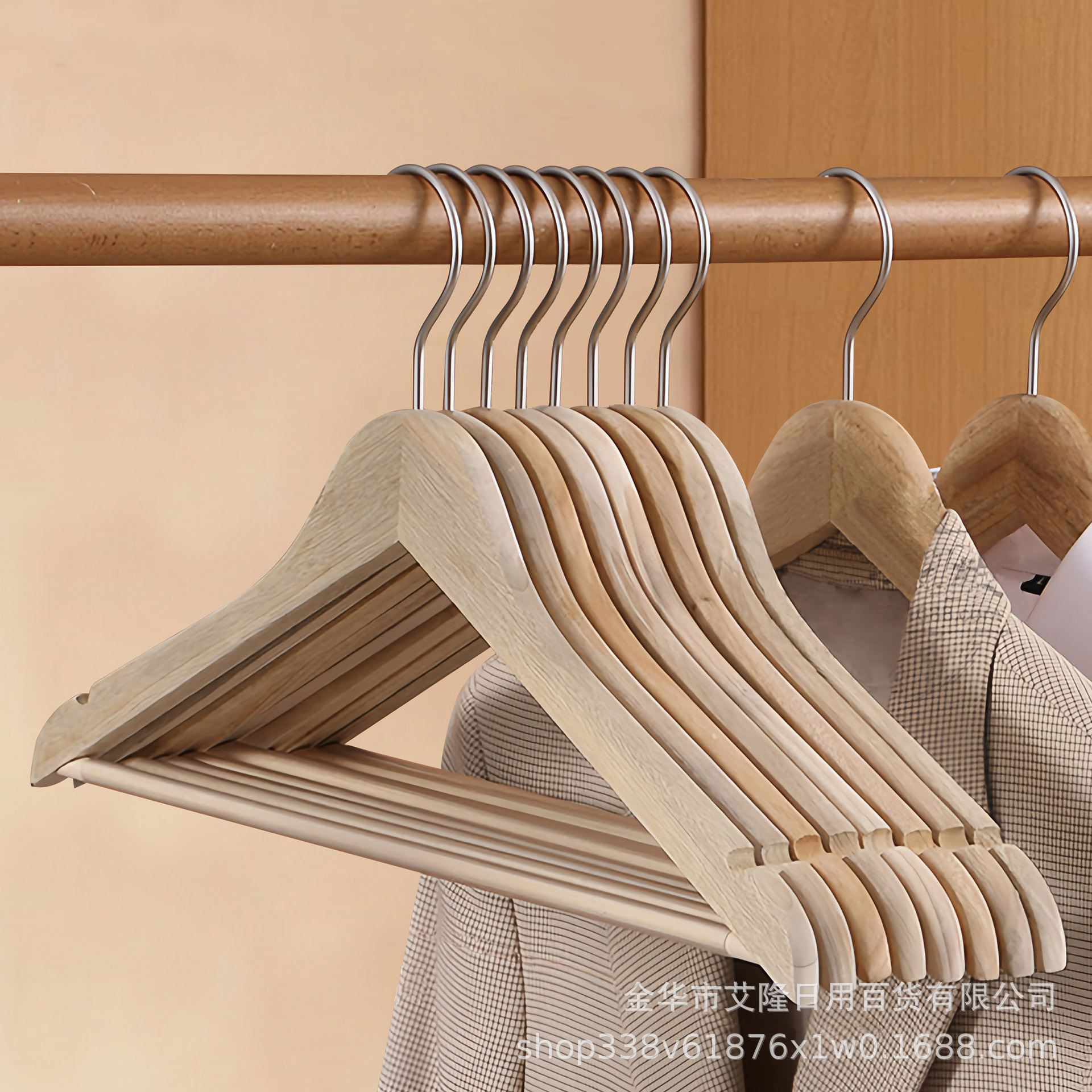 Percha de madera de alcanfor, traje, traje, ropa de madera maciza sin pintura, colgante, soporte de ropa de madera sin costuras para hotel en casa, anti-moho e insectos