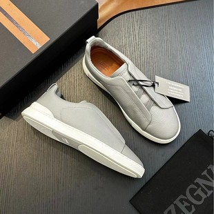 Cross-border 2024 New Calfskin Round Head Flat Heel Men's Business Casual Shoes Lightweight Slip-on Fashion Sneakers