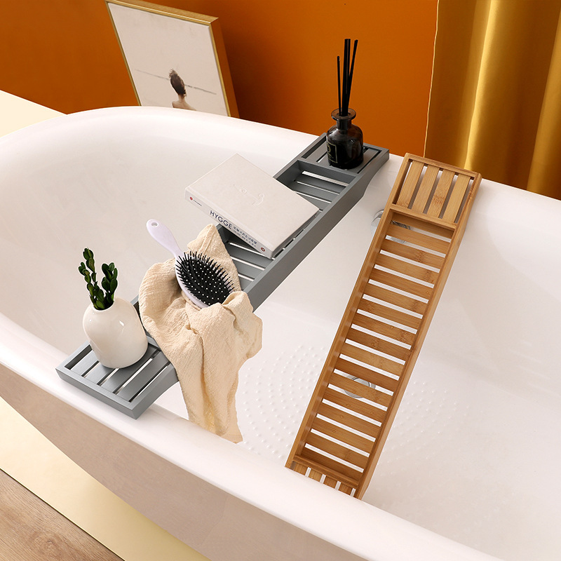 Bamboo bath tub rack tray non-slip nail-free multifunctional mobile phone rack bathtub rack a generation of hair