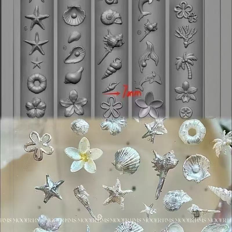 人気のハワイアンオーシャンシェルヒトデプルメリア高透明ネイルアートモールドインターネットセレブDIYジュエリーシリコンモールド|undefined