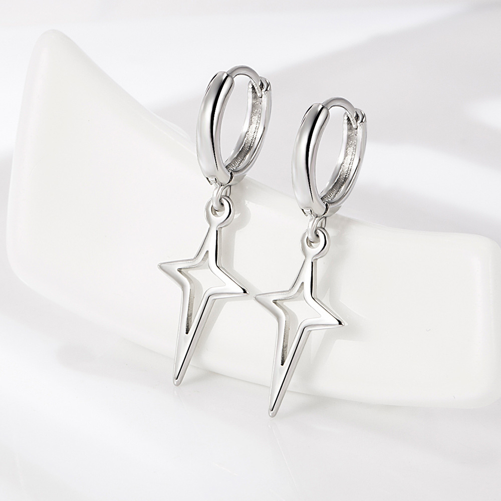 Silver Star Earrings For Men Neutral Style Unique Creative Design_voghion.com