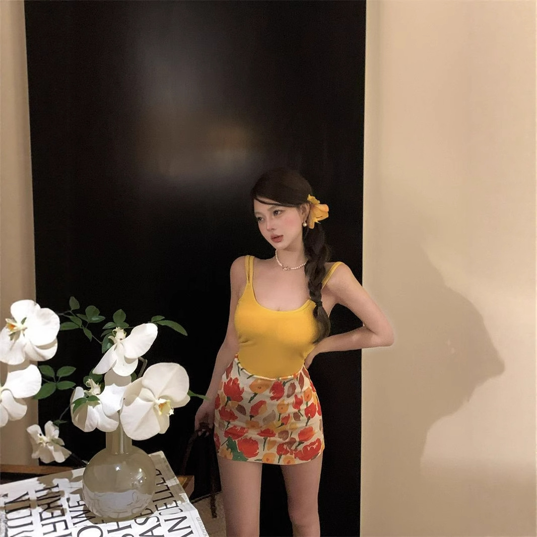 Hot Girl Daisy Flower 여름 하이 웨이스트 스커트 2025 여름 여성을위한 새로운 고급 슬리밍 도파민웨어