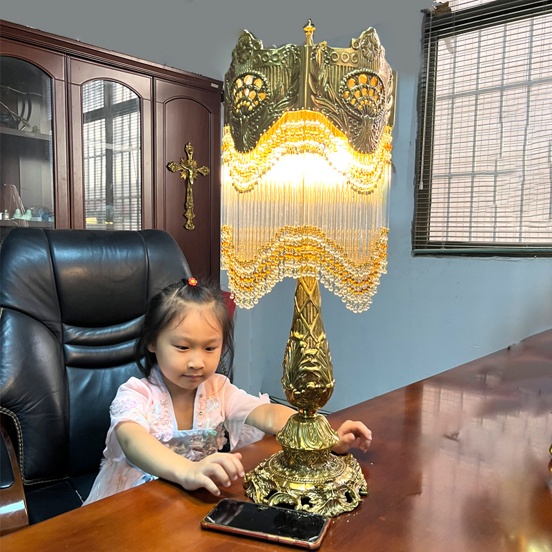 French Vintage Antique Bohemian All-Copper Living Room Table Lamp Glass Bedroom Bedside Front Desk Tassel