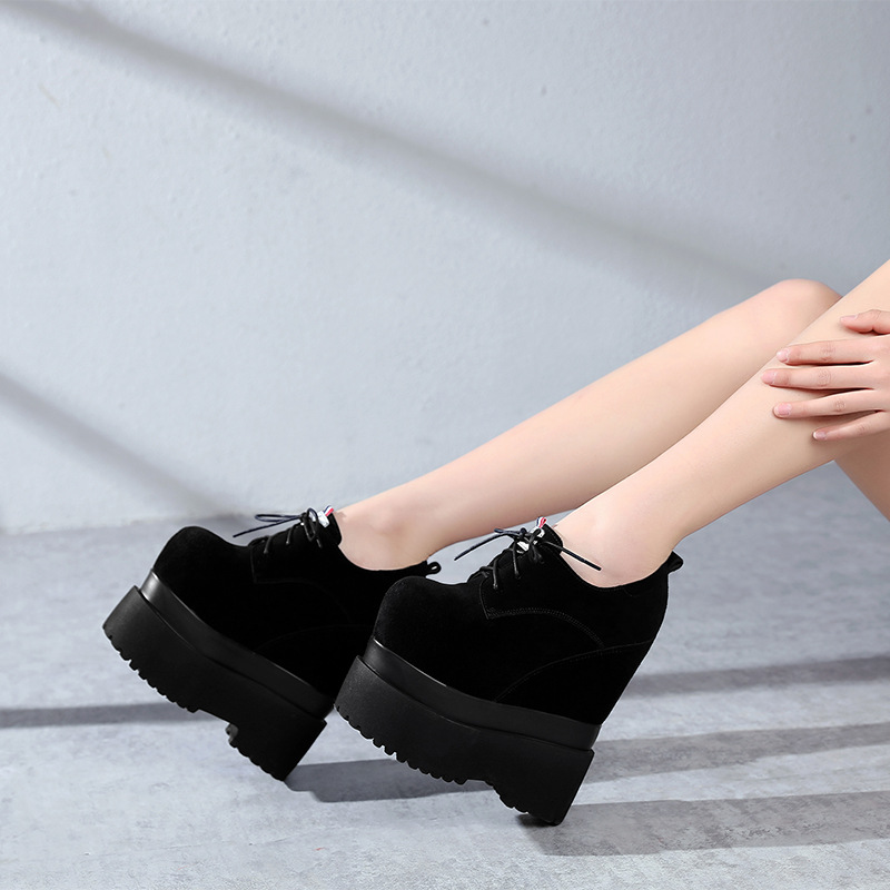 Giày cao gót nữ đế xuồng platform tăng chiều cao 18 cm — Màu đen