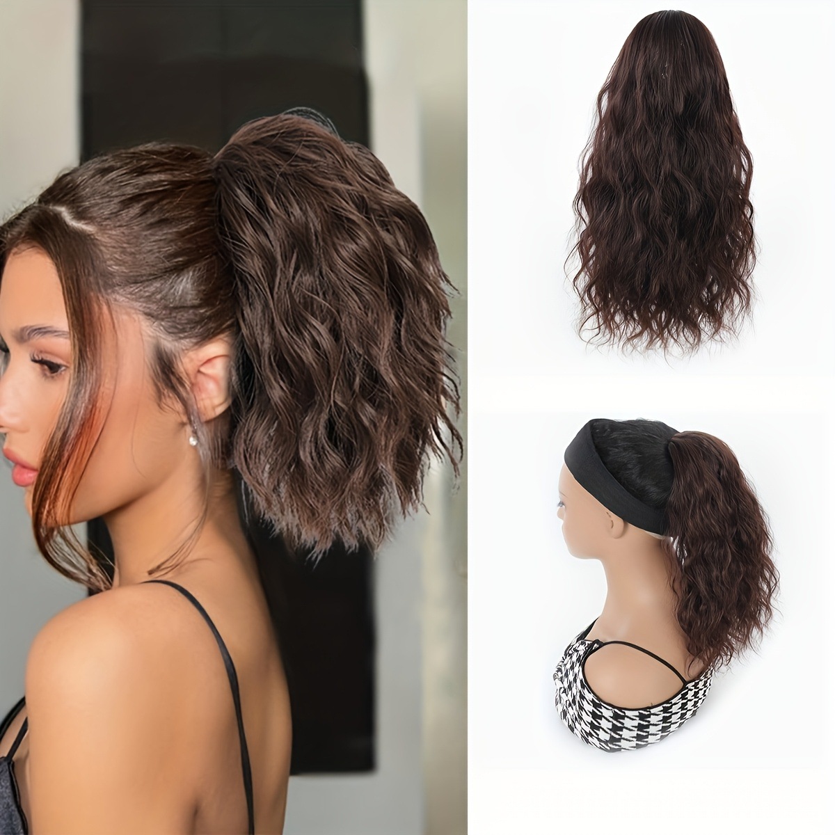European And American Style Synthetic Hairpiece For Women Short Drawstring Ponytail Wool Curl Hair Extension Wholesale_voghion.com