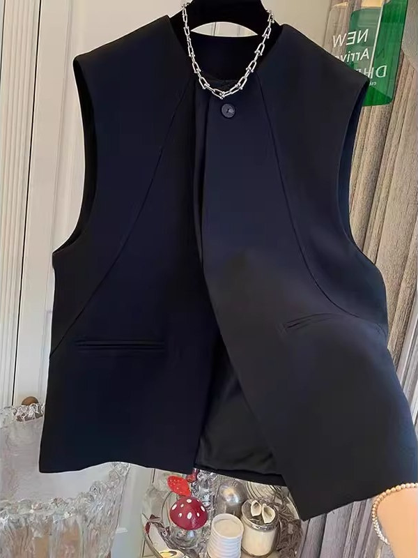 High-End, Good-Looking and Elegant Black Suit Vest Vest Jacket Top for Women Spring and Summer New Small Vest