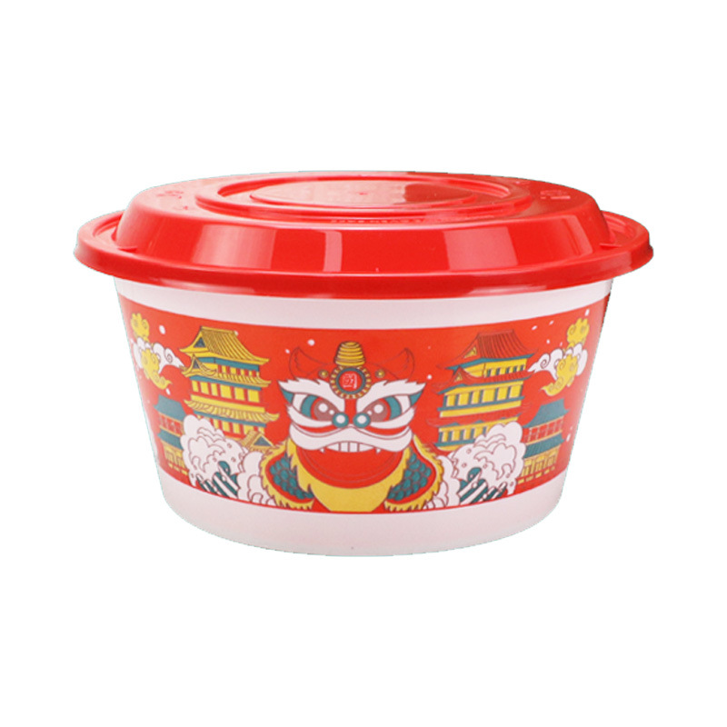 La marea nacional de Lvbaokang golpea la versión pública de la caja de empaque de fideos de caracol desechables 1200ml fideos de arroz tazón redondo para llevar