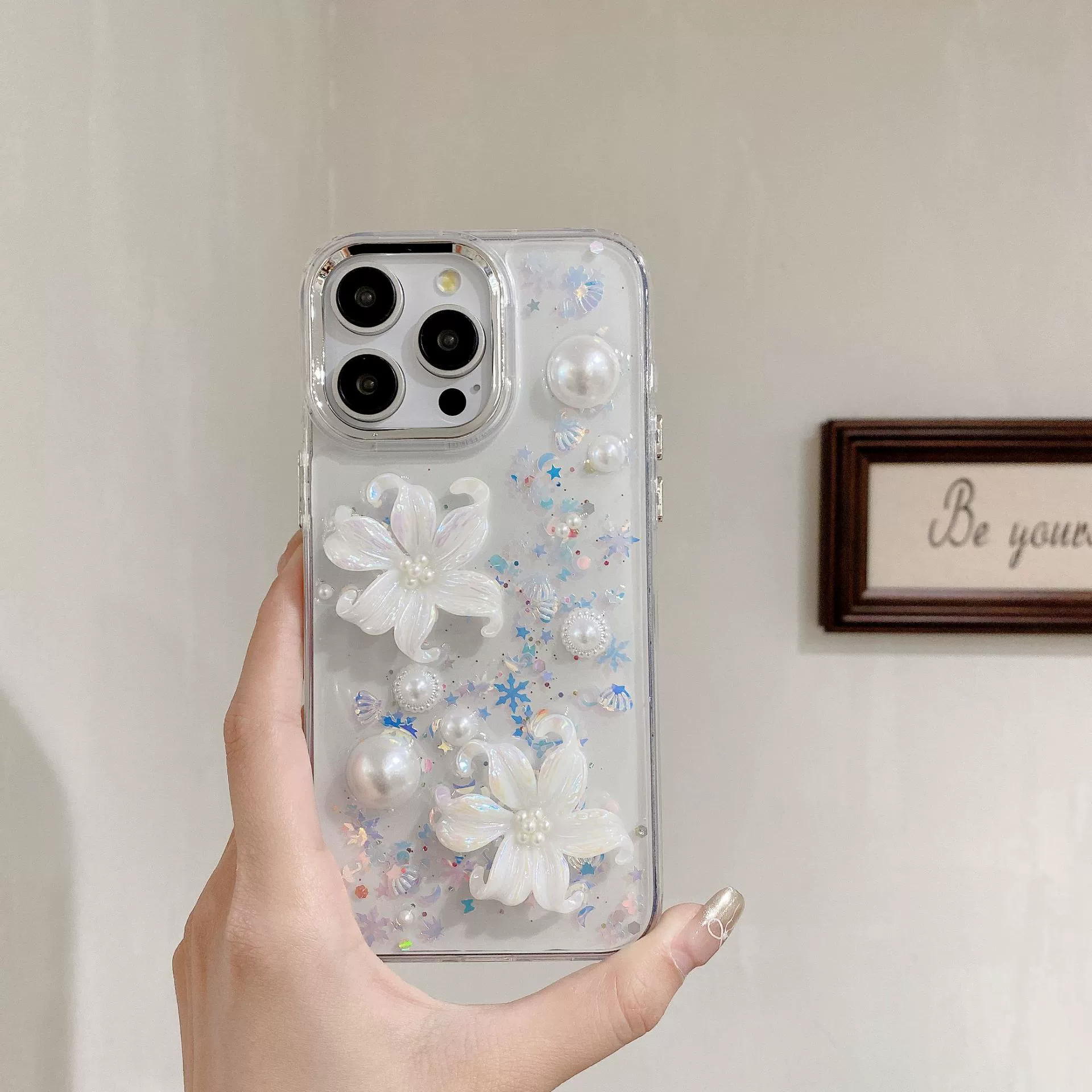 Apple, трехмерный совместимый чехол из жемчуга, iPhone 16, iPhone13 Pro, цветочный, iphone, 16promax