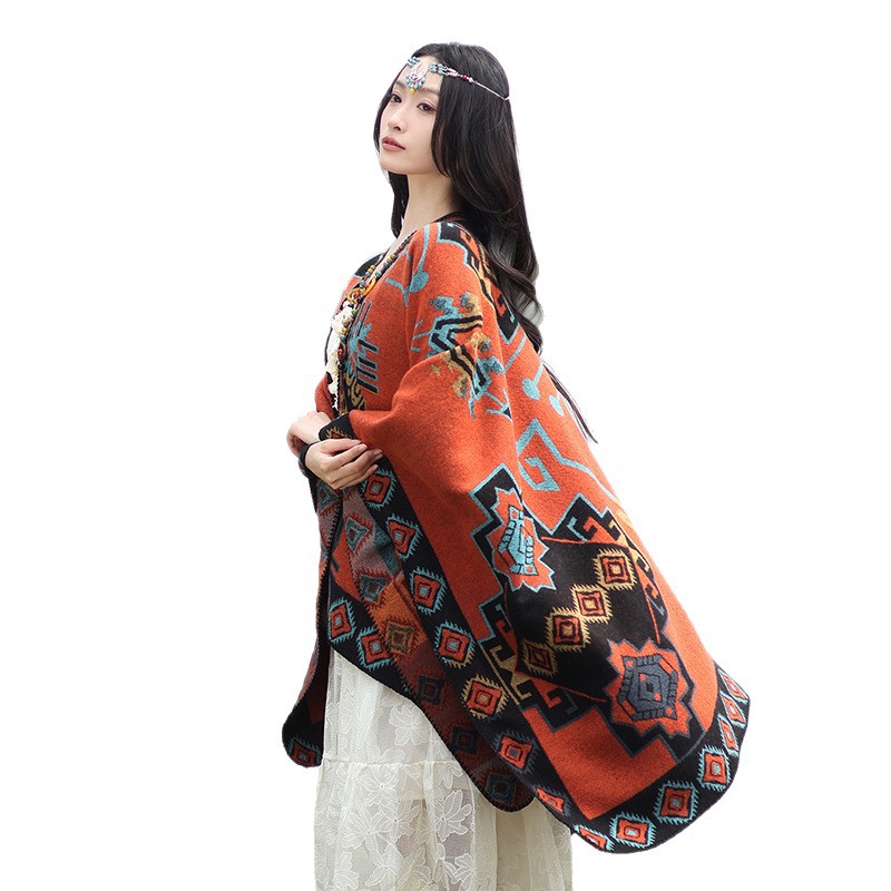 Challas de viento nacional retro para viajar cálidas a prueba de viento Challas turísticas tibetanas de Qinghai con tótems geométricos