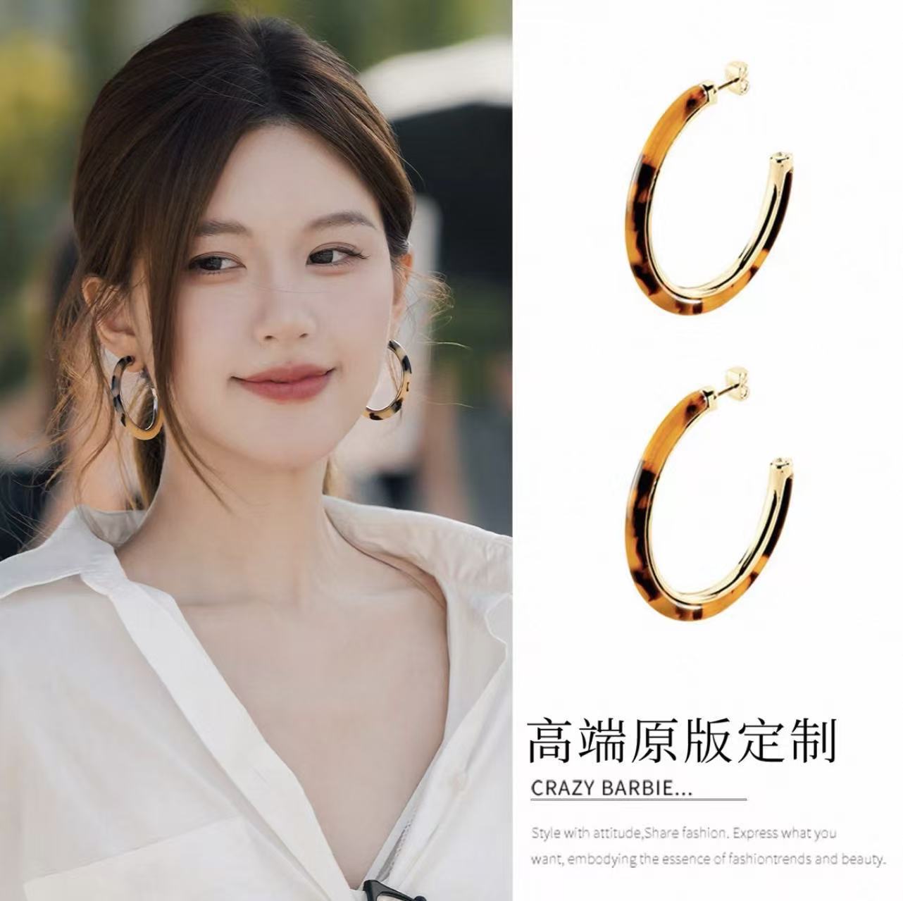 赵露思同款豹纹耳圈女 新款小众设计耳环 轻奢气质百搭高级感耳饰