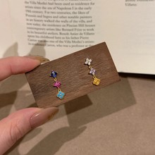 小红书爆款四叶草彩色锆石耳钉女甜美可爱轻奢高级感气质百搭耳饰