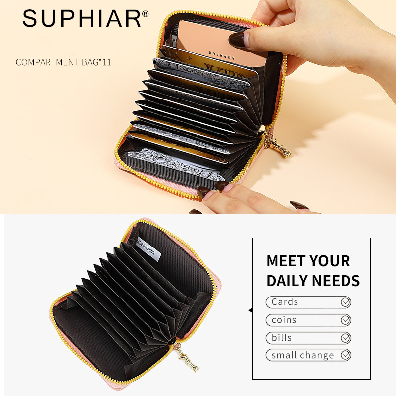 Paquete de tarjetas con cremallera de dibujos animados con bordado de PU