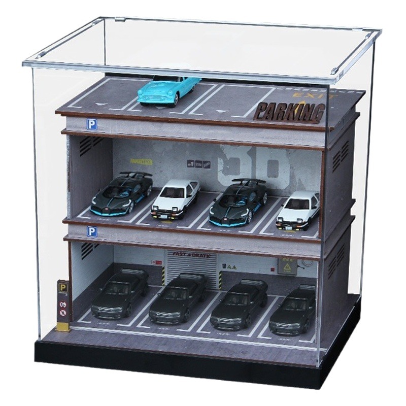 Comercio exterior transfronterizo 1:64 modelo de coche caja de presentación modelo de garaje escena juguete simulación de coche estacionamiento decoración con luces