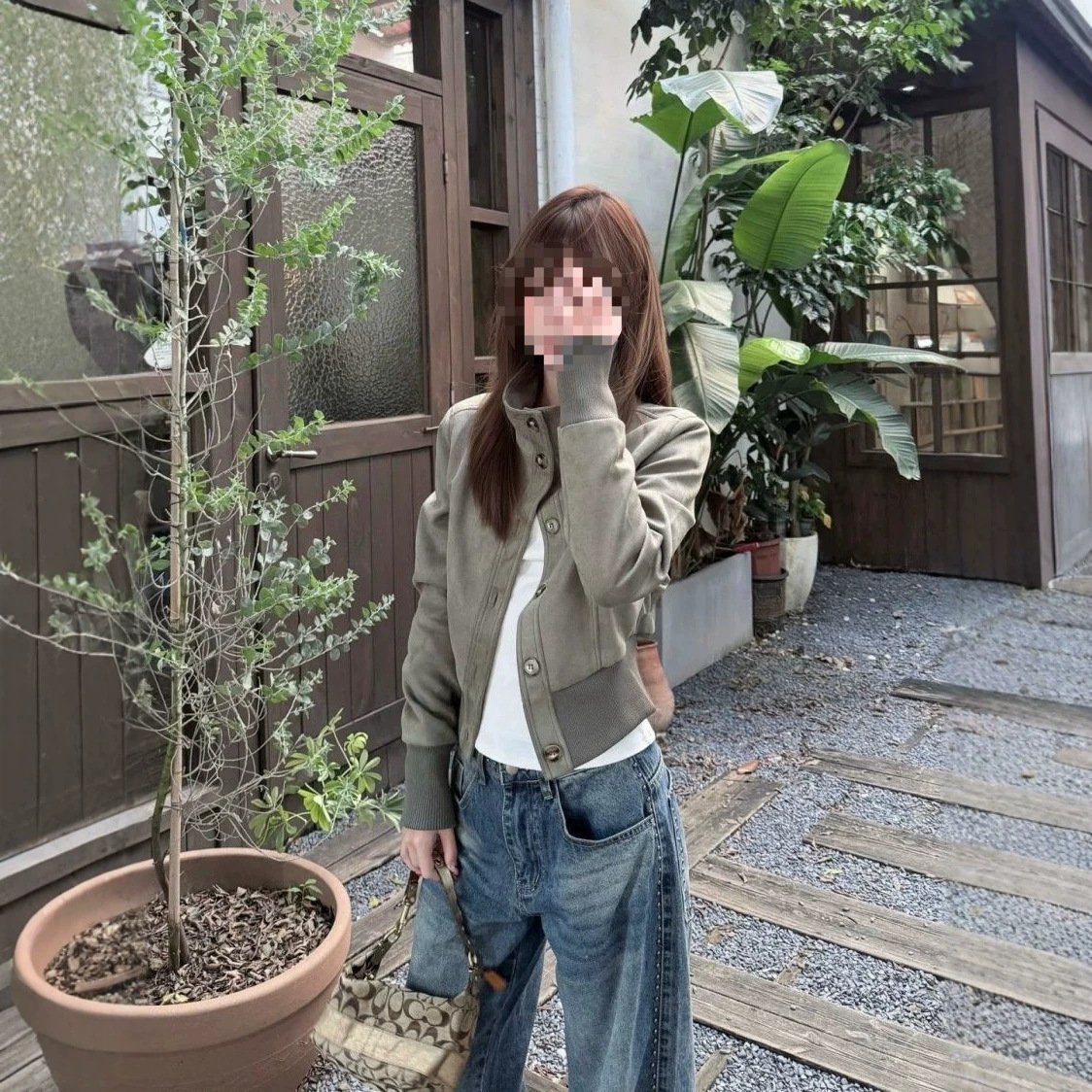 美式复古立领麂皮开衫外套女早秋季2025新款休闲百搭夹克短款上衣