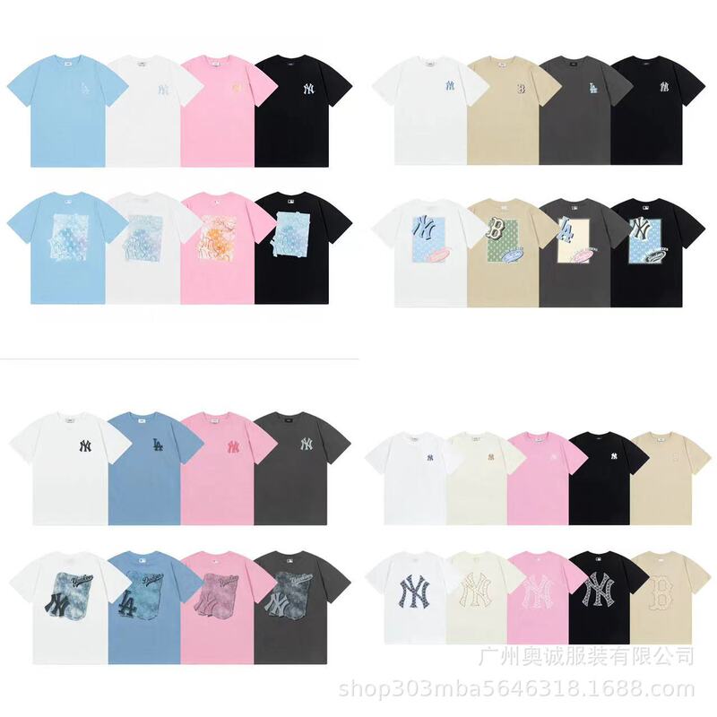 South Korea's 25Ss New Mlb Spring and Summer New Ny Large Logo Embroidered Short-Sleeved Printed Round Neck T-Shirt for Men and Women Couples