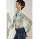 22春新印花立领质感亲肤柔顺薄透飘带气质水墨灯笼袖<font red=H>衬衫</font><font red=H>女</font>13363