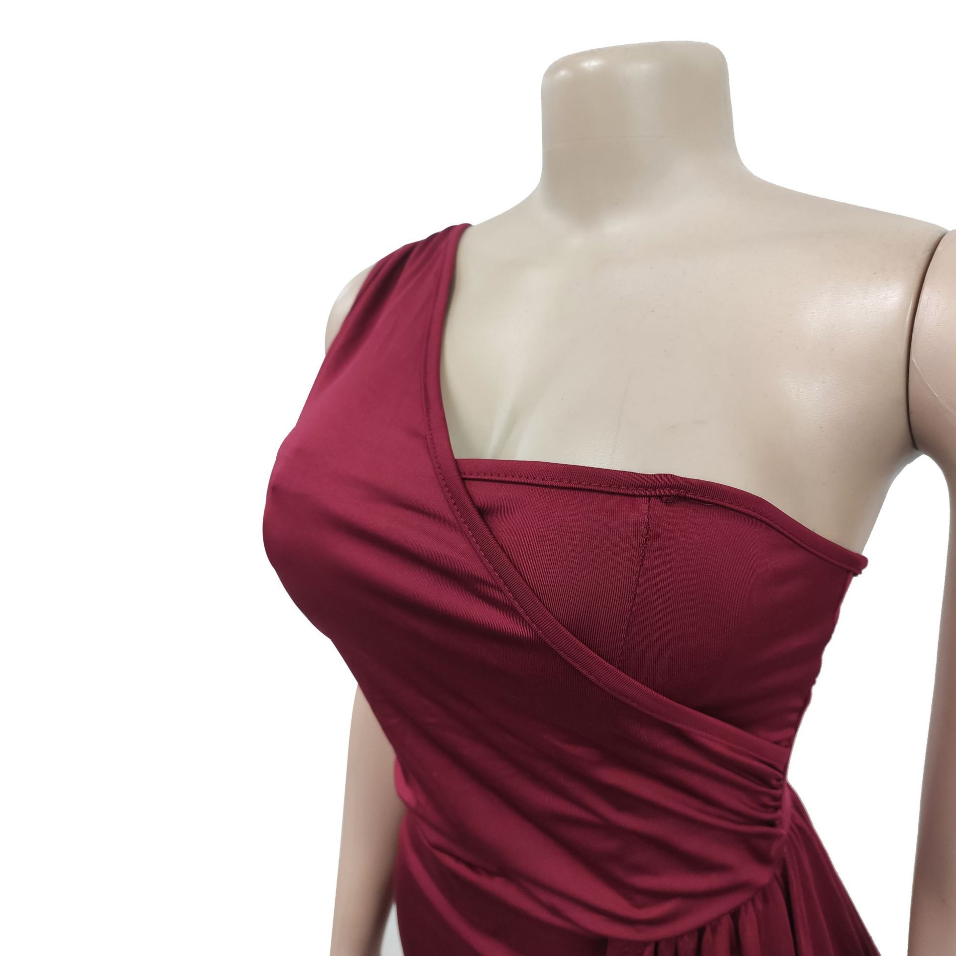 Abbigliamento da donna moda femminile tinta unita attillato monospalla abito da festa gonna lunga per le donne_voghion.com