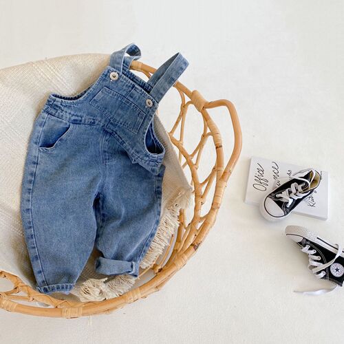 Korean Children's Clothing Baby Overalls 2024 Spring and Autumn Unisex Baby Casual Denim Pants Trend