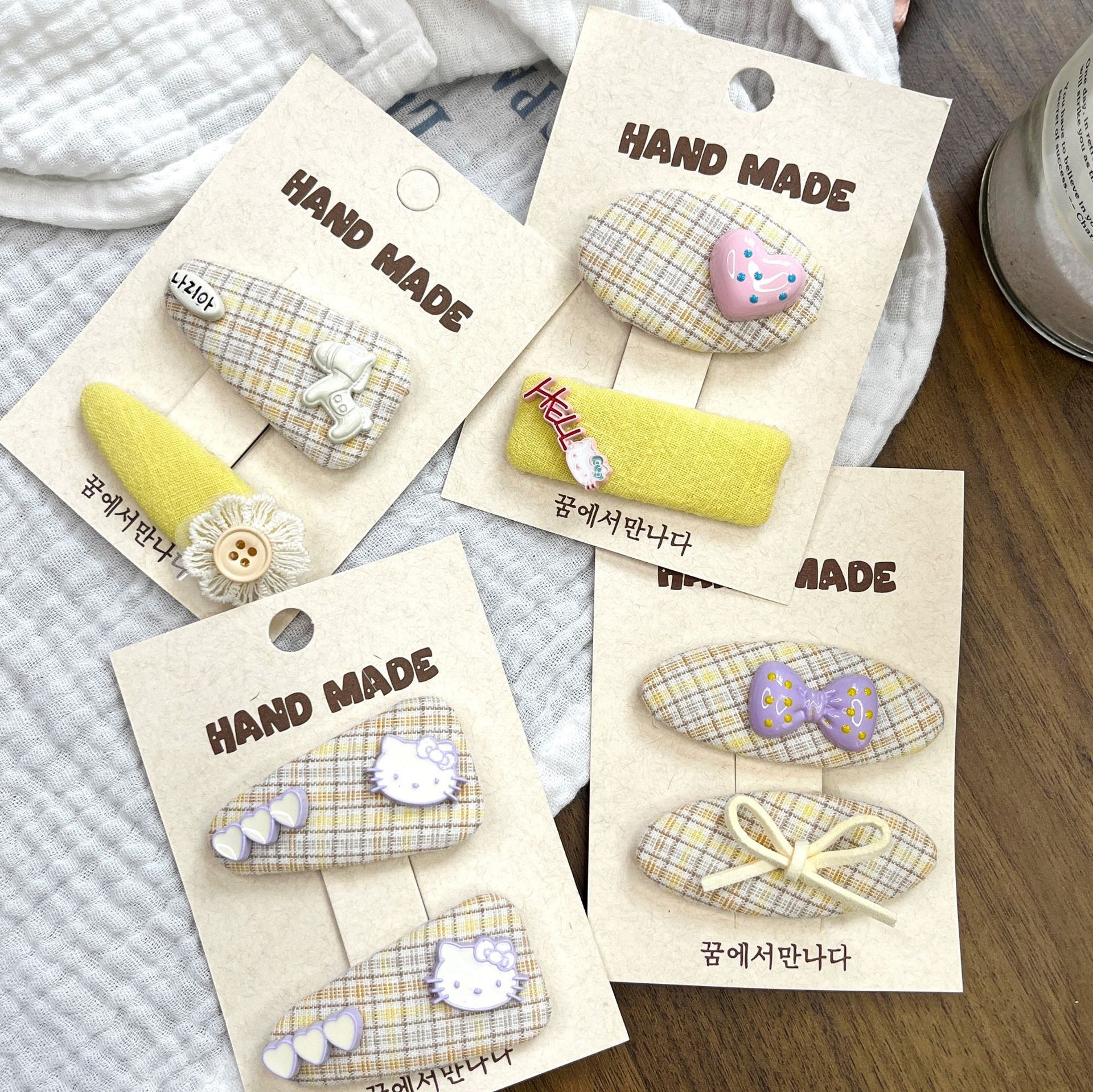 Coreano fresco verde amarillo rejilla niñas niños lindos conejos flores pasador de cabello para niñas accesorios de cabello variados