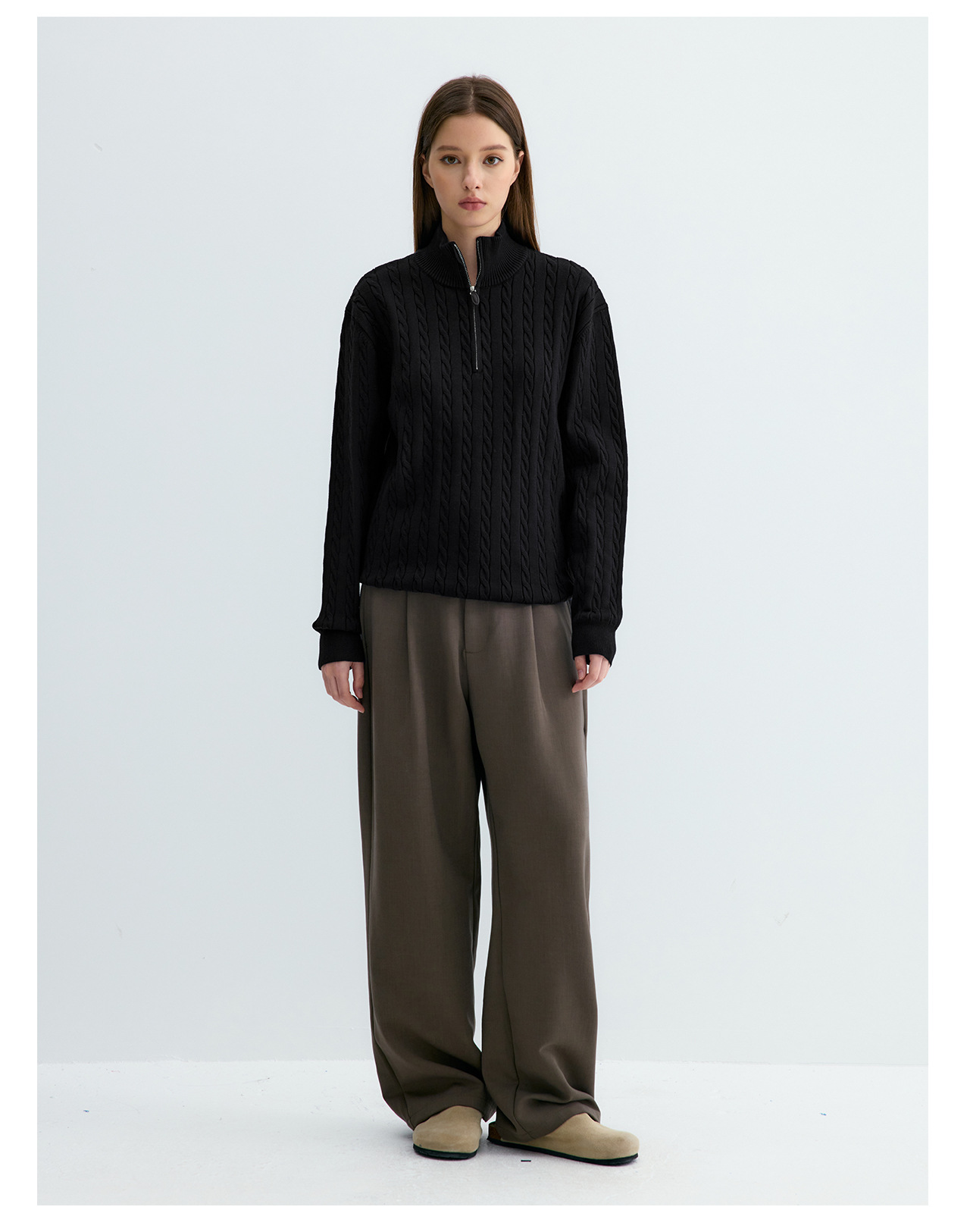 UNF 250g Half-Zip Cable-Knit Mock-Neck Sweater