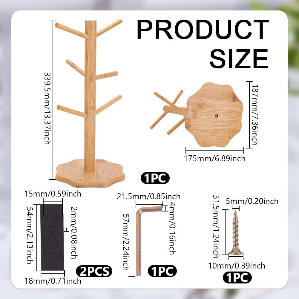Bamboo Countertop Cup Holder Coffee Cup Holder Bamboo Cup Rack Under-Shelf Hook Kitchen Coffee Bar Accessories