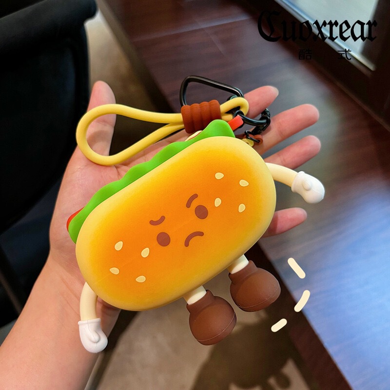 可爱下午茶收纳包创意潮流硅胶零钱包耳机包可爱牛角包书包挂件|undefined