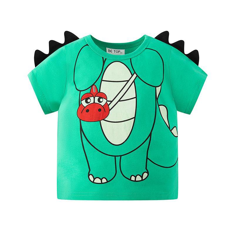 Personalizado be top ropa infantil camiseta de manga corta dibujos animados tridimensionales dinosaurios de media manga algodón de verano cuello redondo muestra