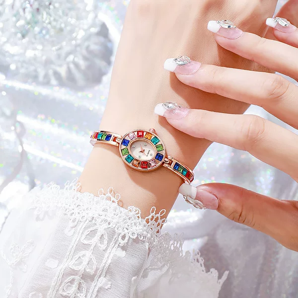 Cross-Border Popular Colored Diamond Women's Watch Light Luxury Niche Bracelet Watch Girls Fashion Trend Watch Quartz Watch