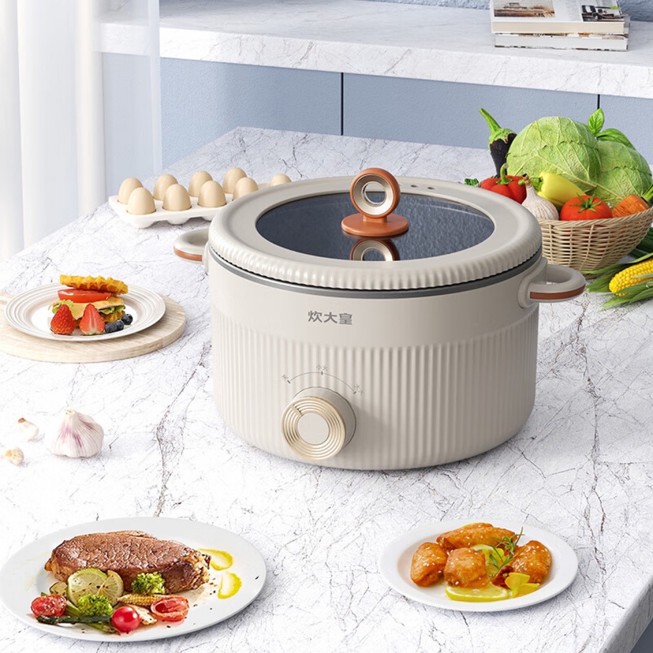 요리 킹 전기 냄비 주방 다기능 튀김 및 요리 3L 전기 요리 냄비 전기 튀김 냄비 CDH-HG0730 세대