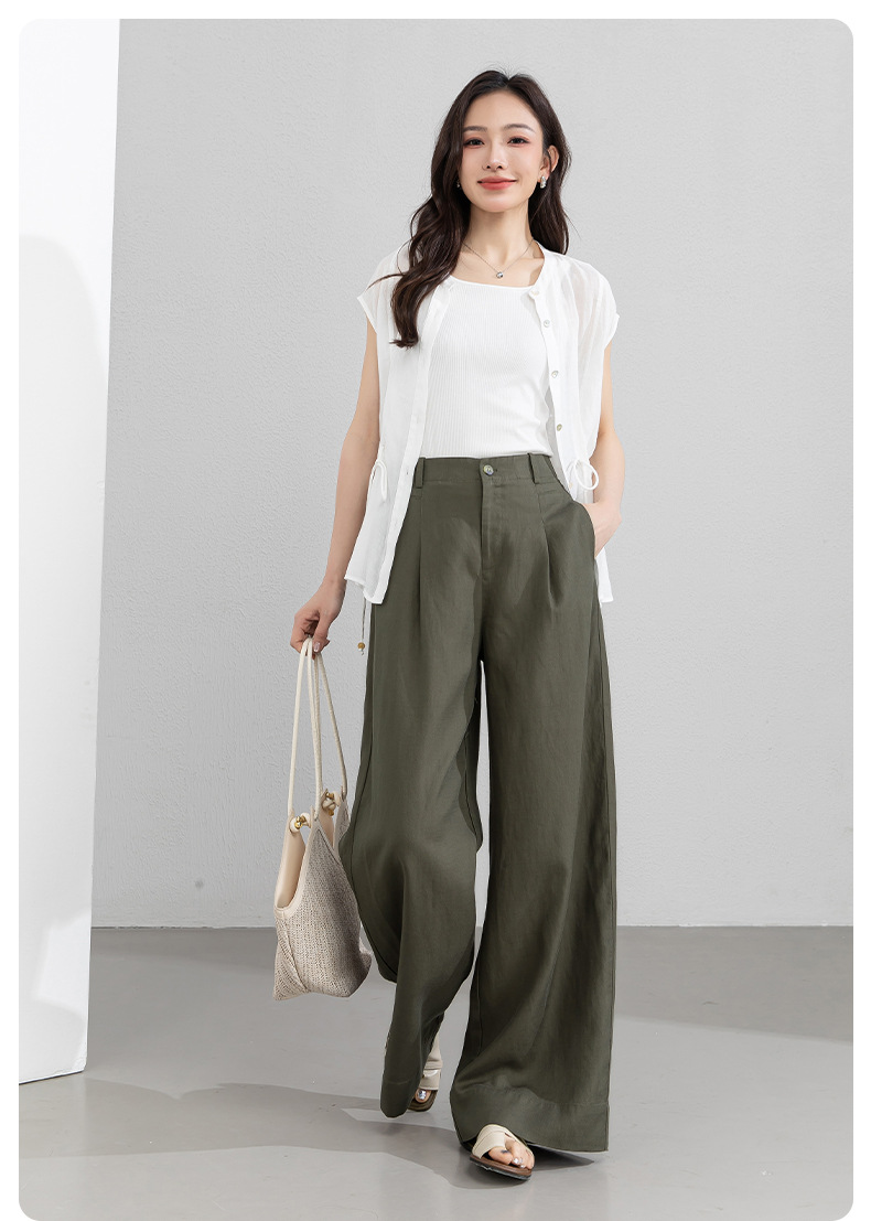 Quần culottes nữ ống rộng cạp cao vải linen phối sợi Lyocell, dáng suông rủ nhẹ, dài chạm đất — Màu sắc chi tiết 22