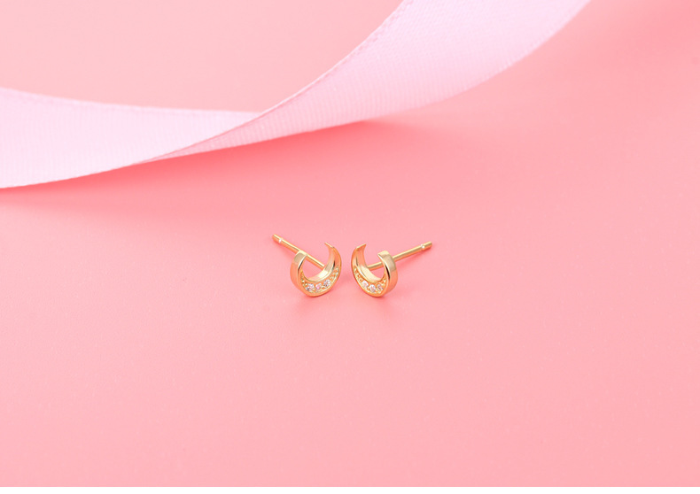 1 Pair Simple Style Moon Plating Inlay Sterling Silver Zircon 18k Gold Plated Ear Studs display picture 2