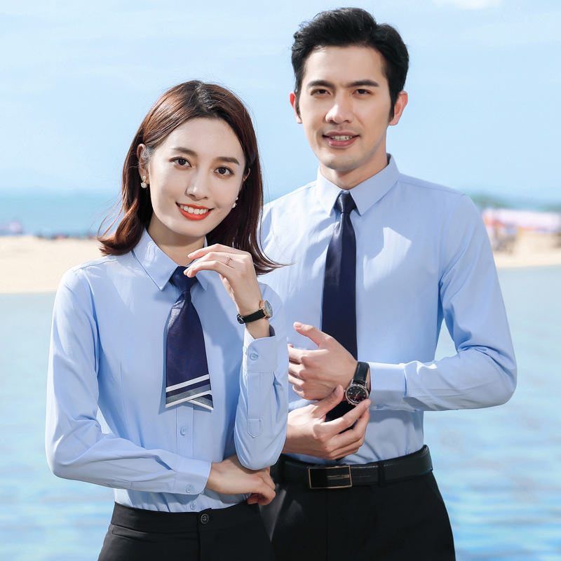 Customized business shirt women's formal clothing bank overalls men's and women's same style long sleeve shirt embroidery tooling